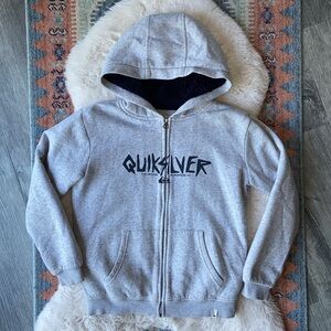 Quicksilver boys grey sherpa lined graphic hoodie sweatshirt jacket kids medium
